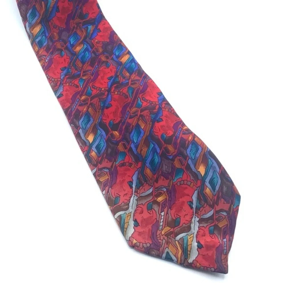 Vintage J. Garcia Silk Abstract Tie Red Blue Purple Grateful Dead Style